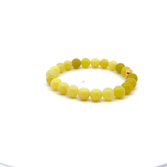 18K Gold Money Bag Lucky Charm Bracelet Gemstones Lemon Jade 8mm Size 6.5 inches - Picture 4 of 5